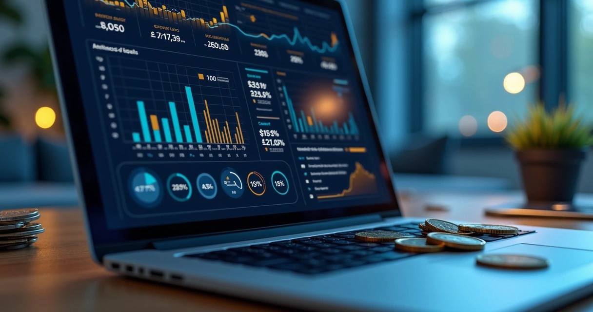 Dashboard financeiro mostrando indicadores em condomínio 