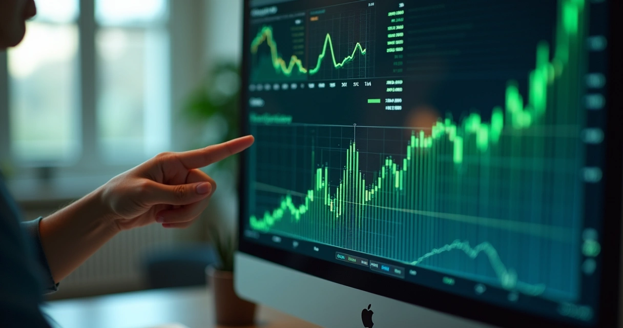 Gráficos de indicadores financeiros crescendo na tela 