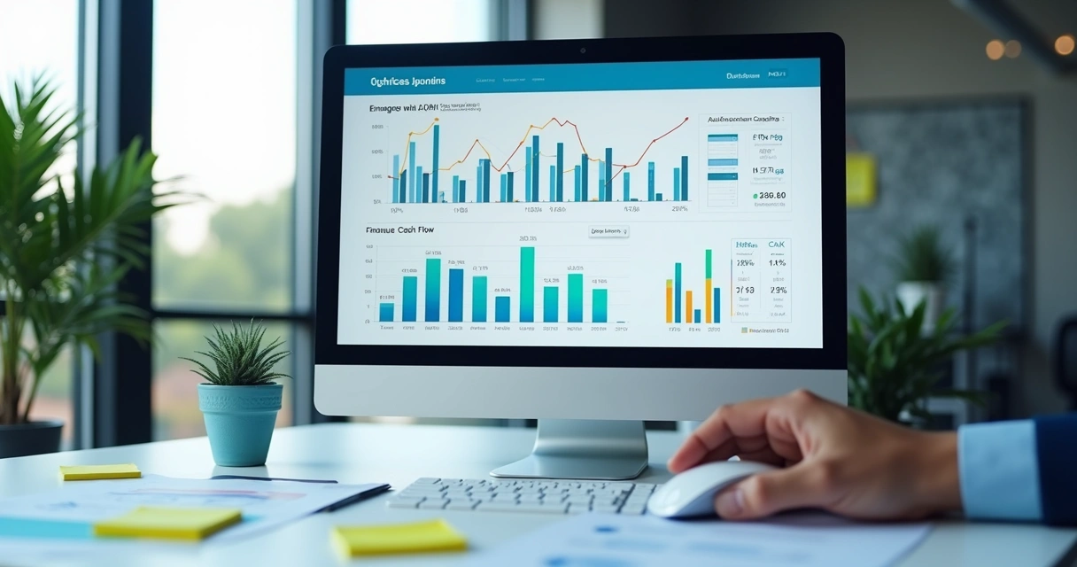 Dashboard com indicadores financeiros destacados 