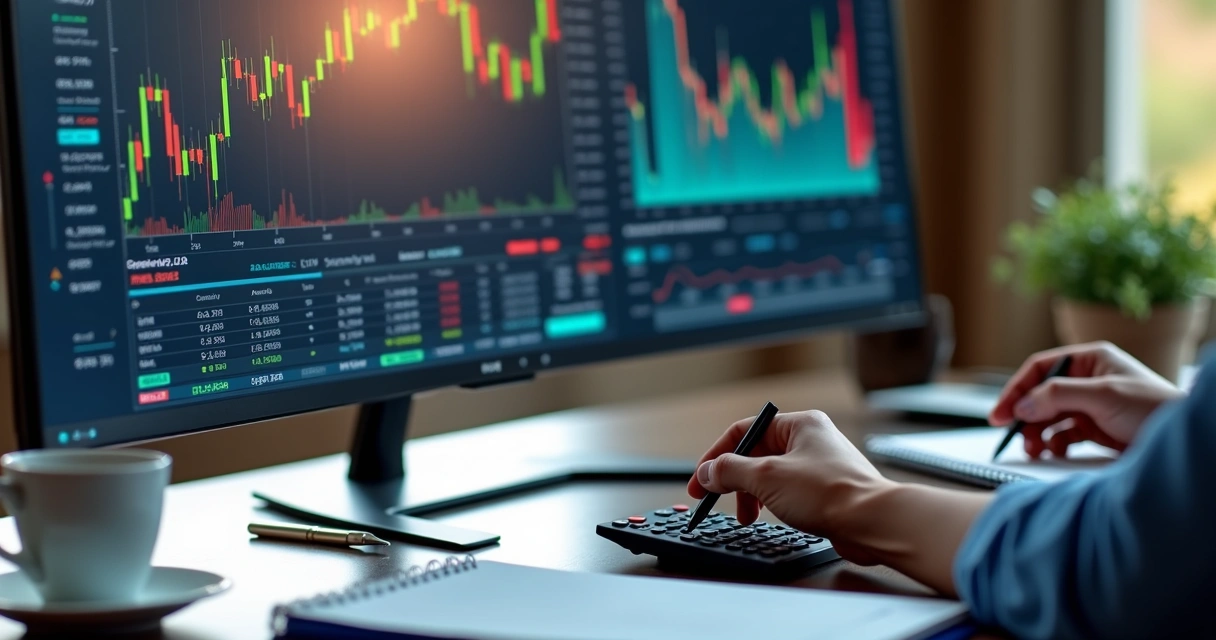 Gráficos e indicadores financeiros americanos em tela de computador 