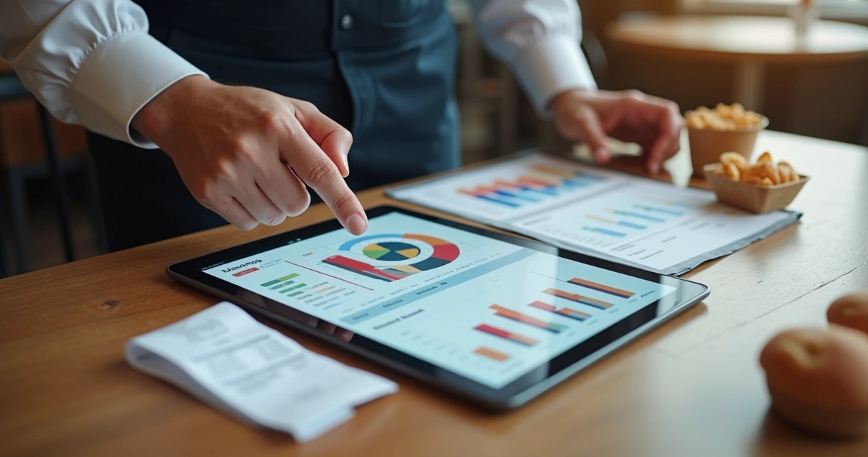 Gestor mostranda gráficos e indicadores financeiros de delivery em tela 