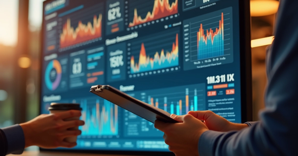 Tela digital mostrando indicadores de desempenho de uma franquia comparados a outras unidades 