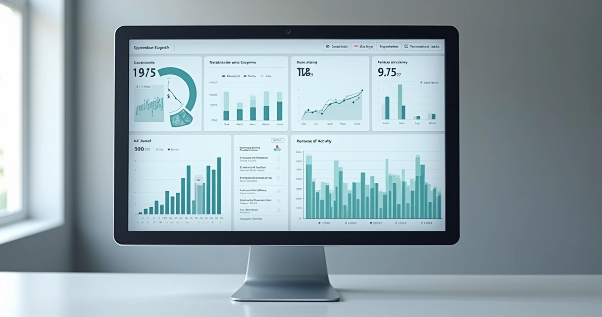 Painel digital com gráficos de KPIs de canais SaaS 