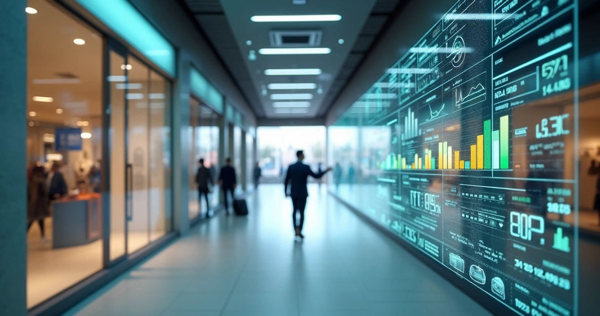 Mural de conveniência comercial com indicadores digitais de desempenho 
