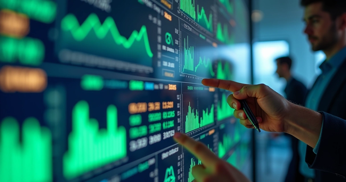 Painel digital mostrando gráficos de indicadores de estoque, consumo e processos de manutenção 
