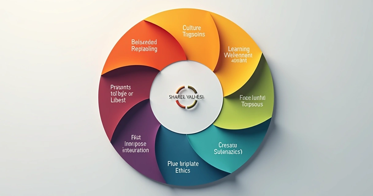 Gráfico circular ilustrando sete indicadores organizacionais, cada um com cor diferente ao redor do centro 