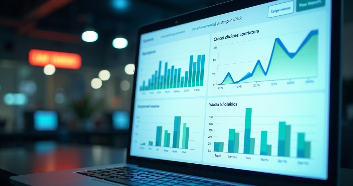 Dashboard com gráficos de desempenho de anúncios pagos 