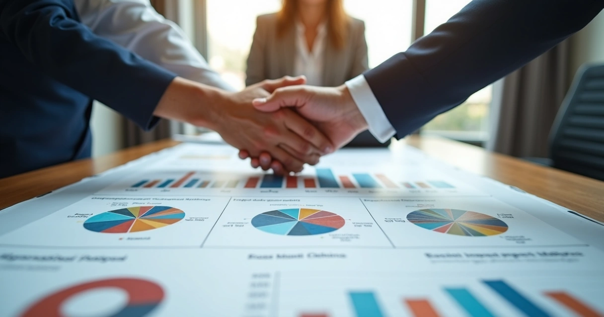 Gráficos de indicadores alternativos junto a manos cruzadas en señal de trabajo en equipo.