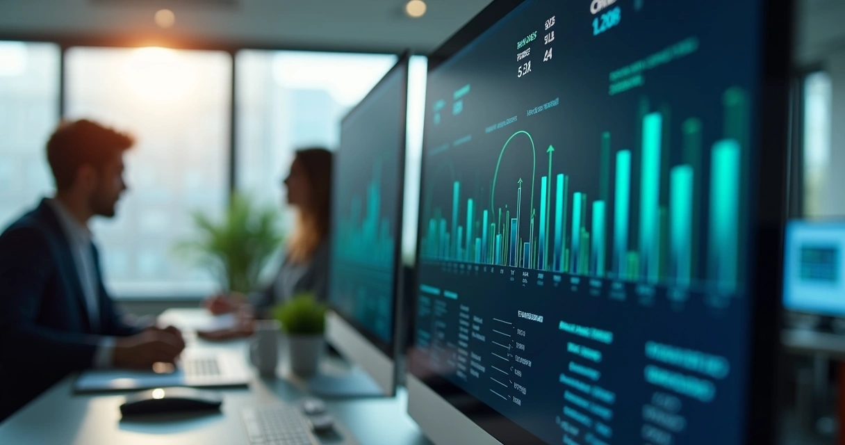 Painel com indicadores humanos em monitor na empresa