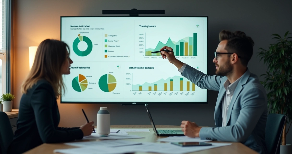 Painel com indicadores humanos e financeiros em pequena empresa