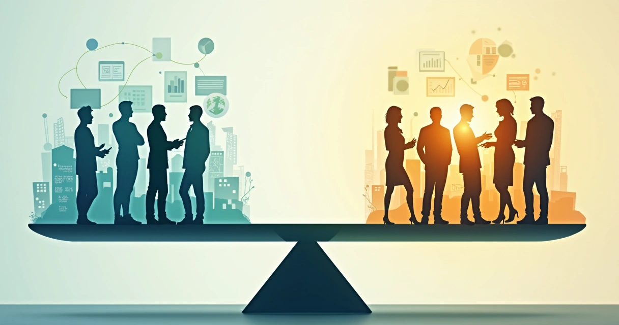 Gráfico com números e formas humanas interagindo 