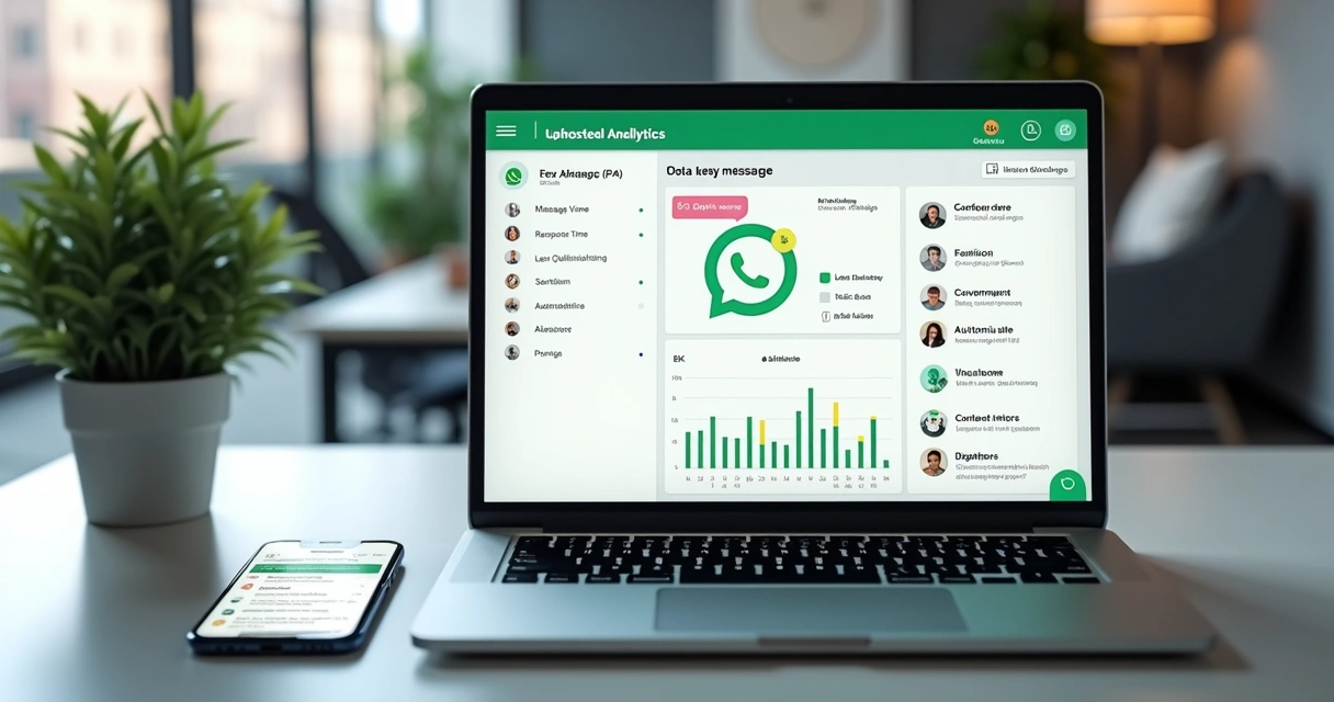 Painel com indicadores de IA em conversas no WhatsApp em tela de notebook 