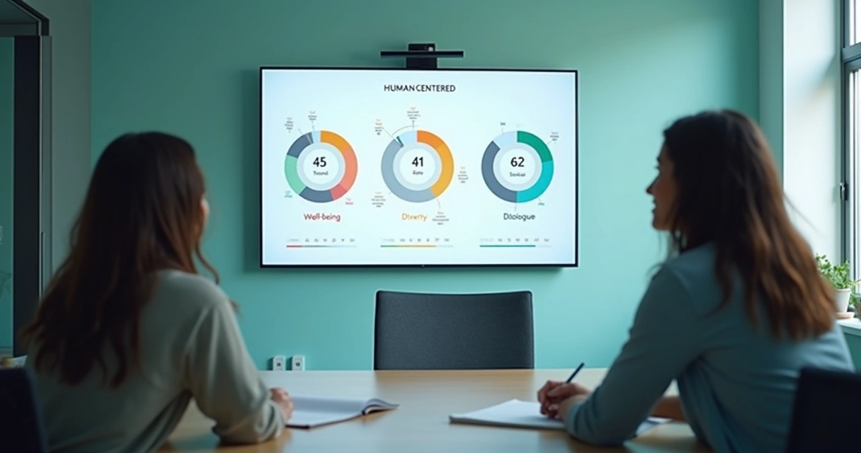 Painel com indicadores humanos e análise em equipe 