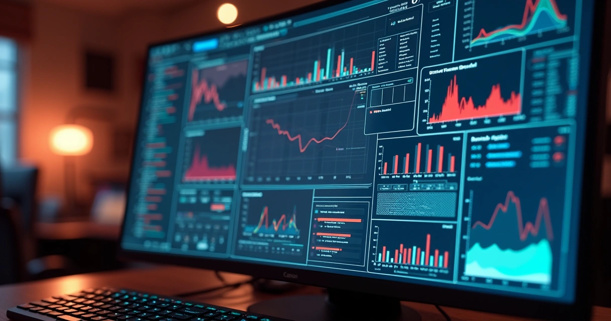 Tela de computador cheia de gráficos confusos e indicadores desatualizados 