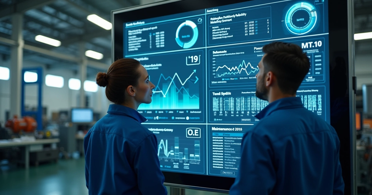 Gráfico de indicadores de manutenção em uma tela digital 