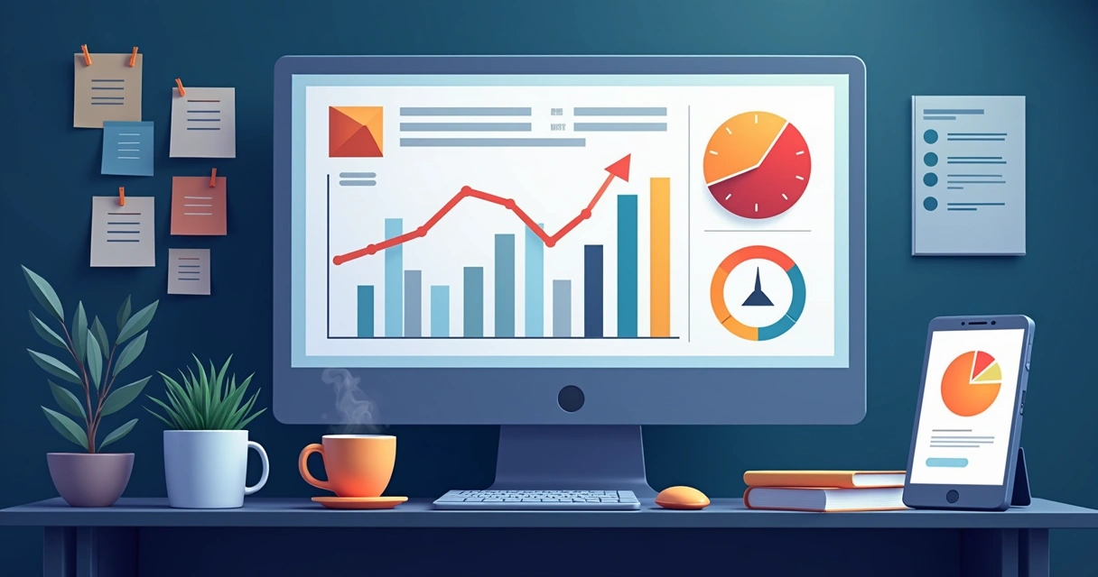 Indicadores de marketing com sinais de alerta e gráficos em queda 