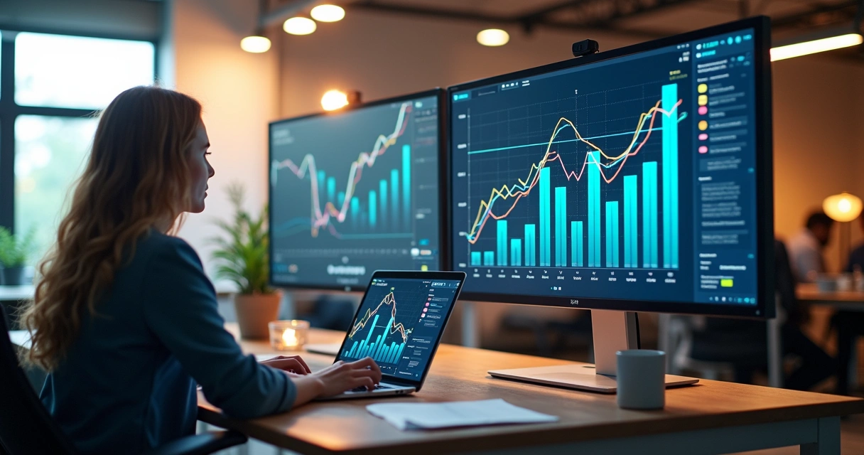 Indicadores chave de marketing em monitor extra wide