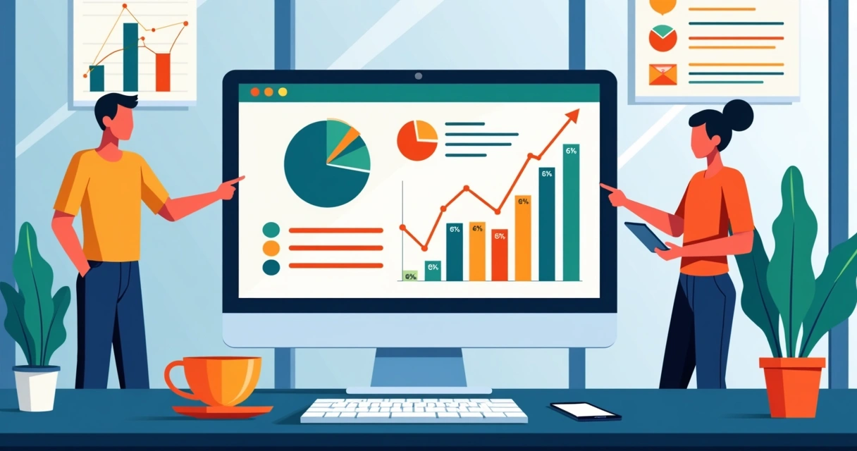 Indicadores visuais de marketing digital detalhados na tela 