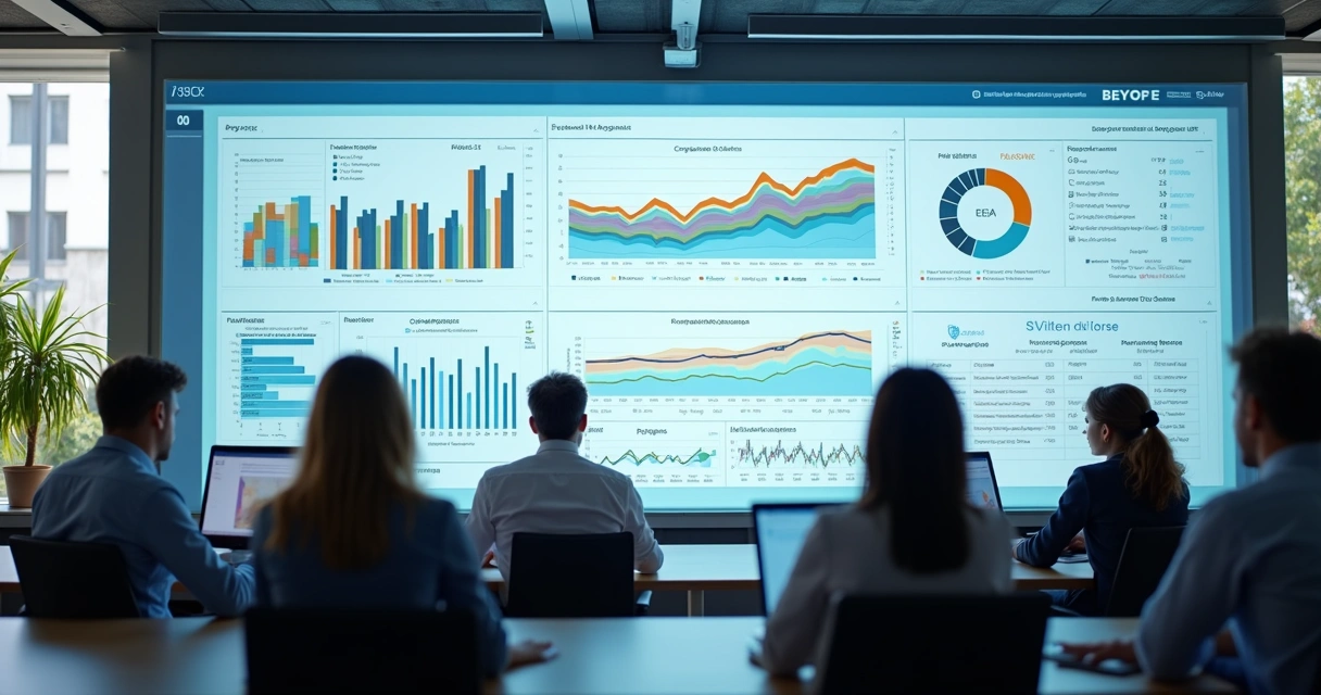 Painel digital com gráficos de desempenho e indicadores em EAD 