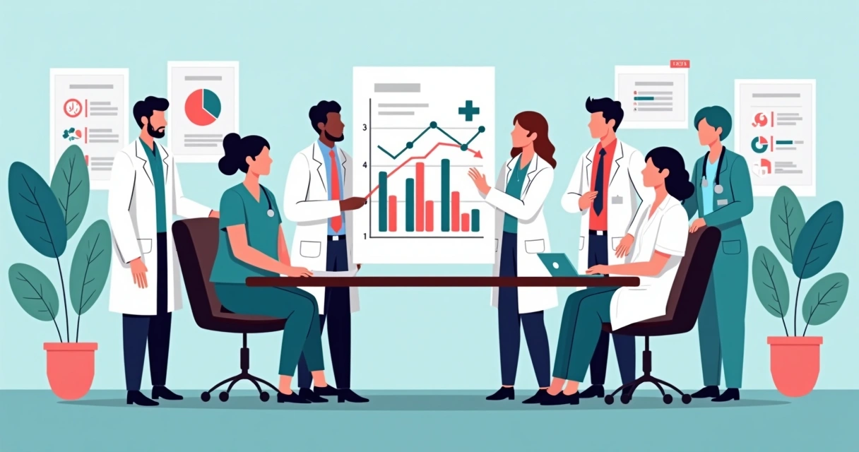 Como implementar o plano operacional do PNPCIRAS 2026 a 2030 3 Equipe médica analisando gráfico de metas de infecção hospitalar