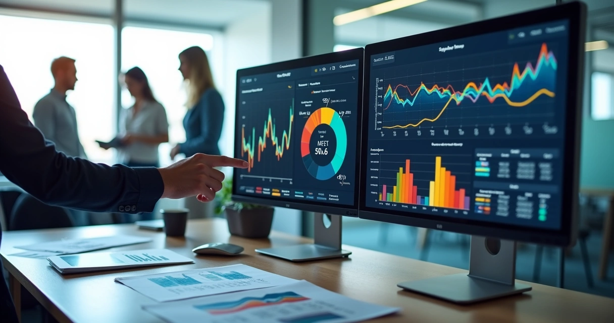 Gráficos de indicadores de desempenho de fornecedores em tela de computador 