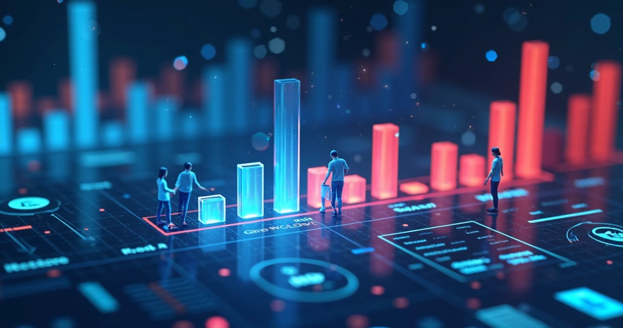 Indicadores de performance para canais de marketing em gráfico de barras coloridas 