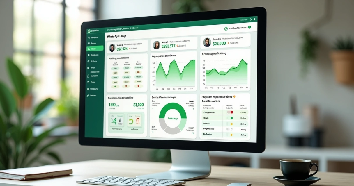 Indicadores de participação em grupo WhatsApp ilustrados em painel digital