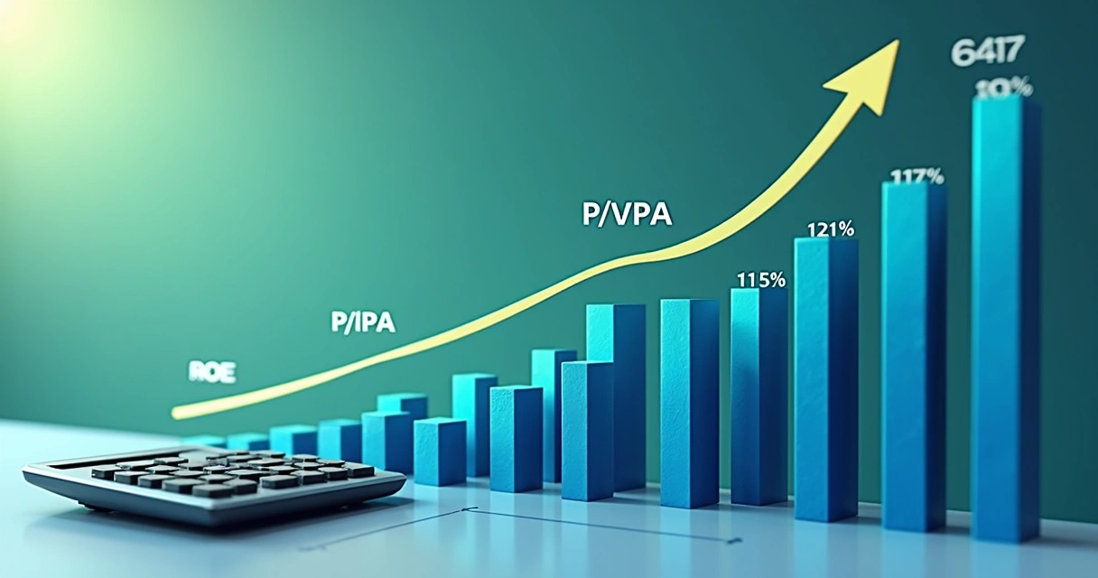 Gráfico de barras destacando evolução do ROE e P/VPA ao longo dos anos 