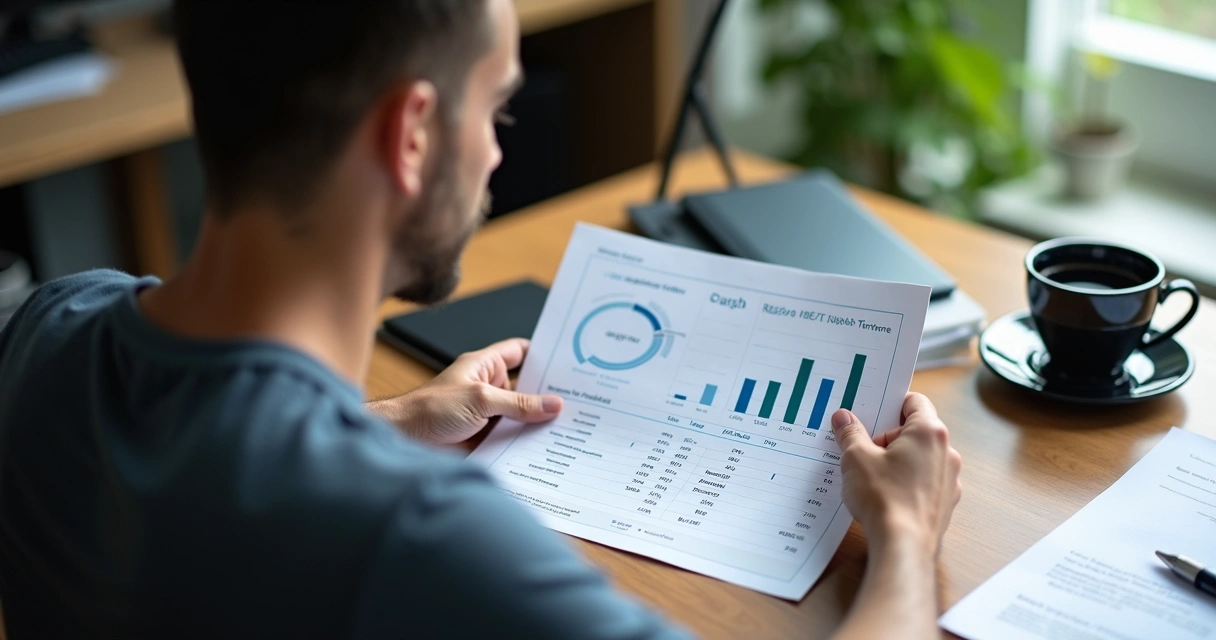 Dono de pequena empresa analisa planilha simples de indicadores 