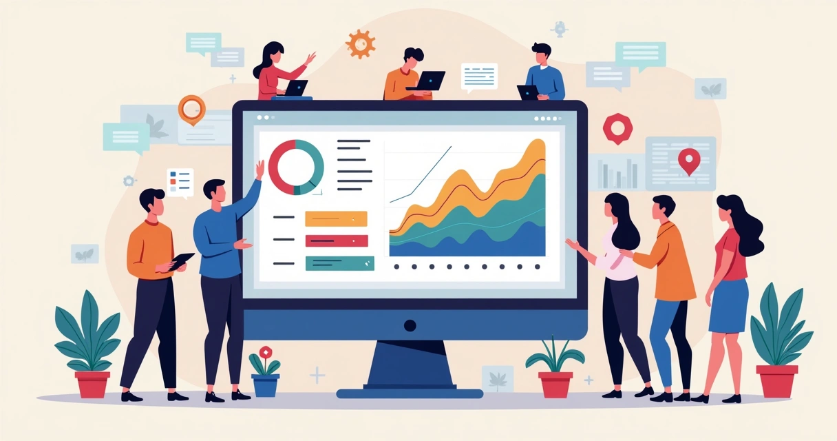 Gráficos e indicadores do desenvolvimento de uma equipe em uma tela 