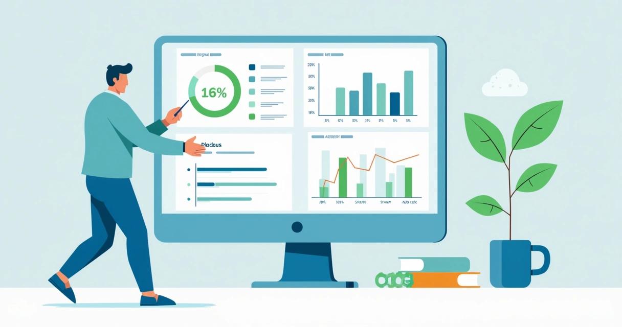 Indicadores de performance em prospecção B2B numa tela digital 