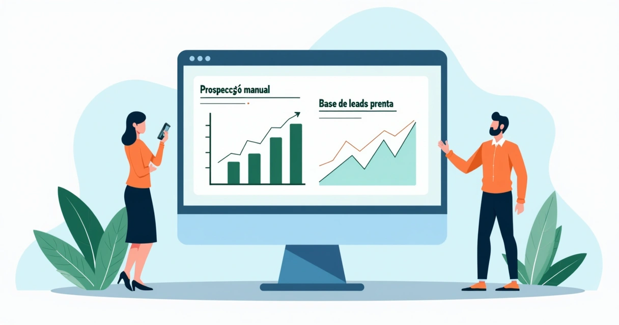 Gráfico ilustrativo com setas mostrando caminhos distintos de prospecção manual e base de leads pronta para geração de pipeline.