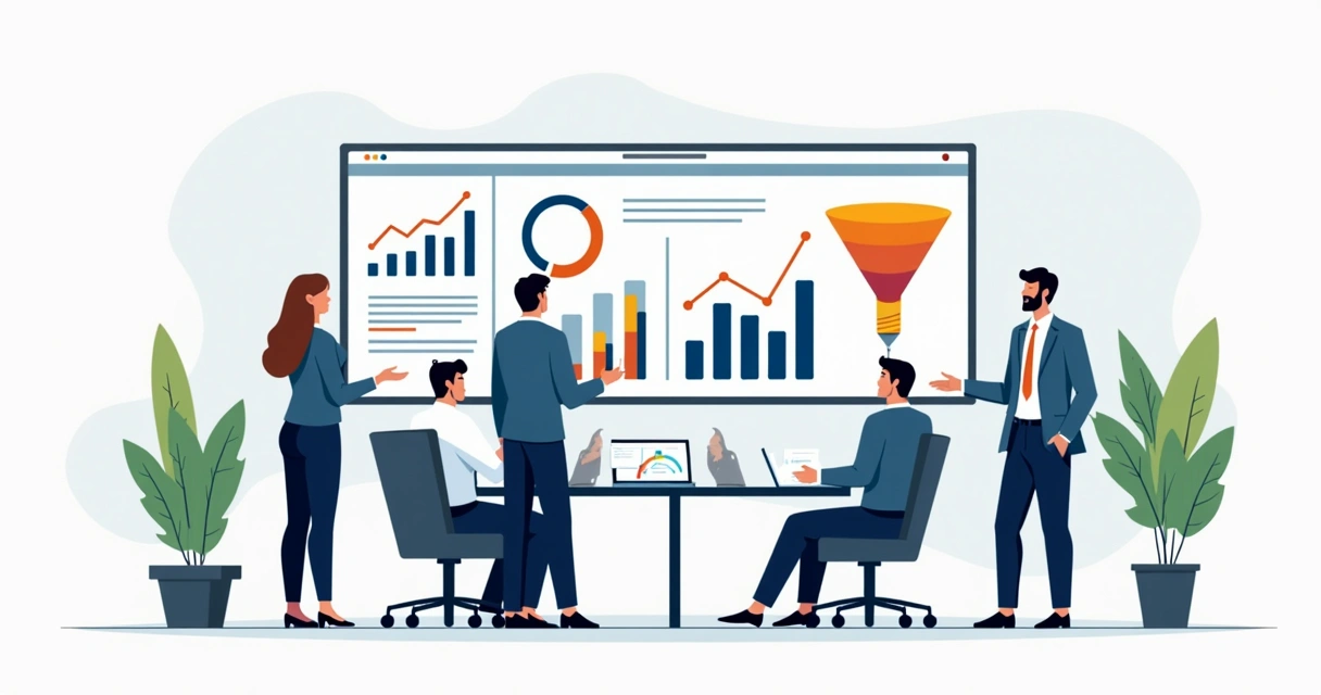 Quadro com indicadores de vendas e funil de prospecção para PME