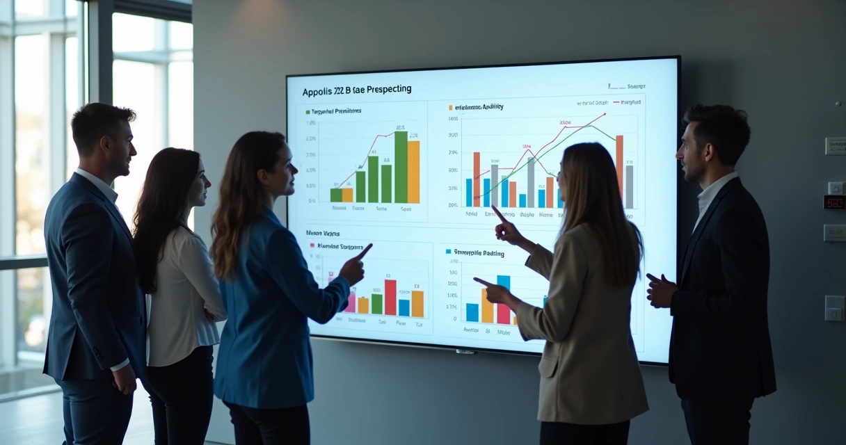 Dashboard mostrando gráficos de desempenho de prospecção de vendas B2B