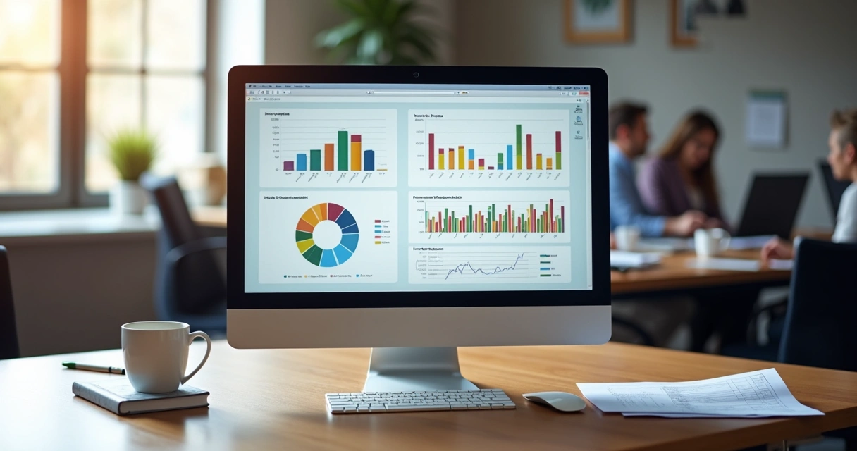 Tela de computador mostrando gráficos e indicadores financeiros 