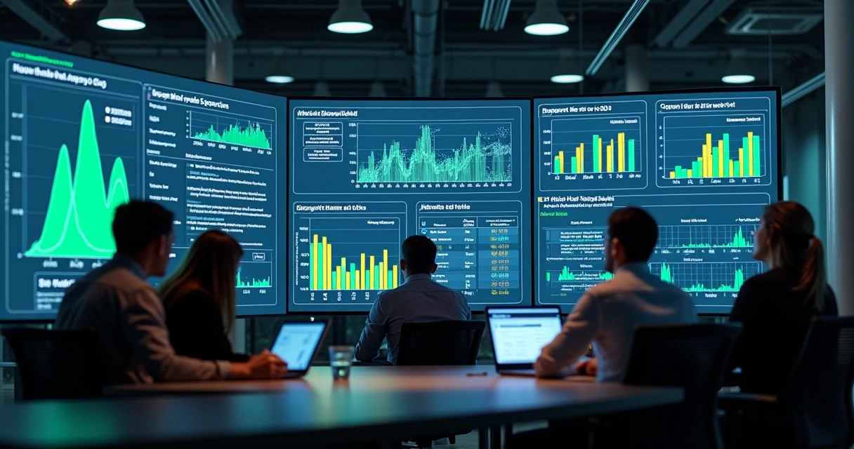 Indicadores de performance em gráfico de vendas em painel de empresa 