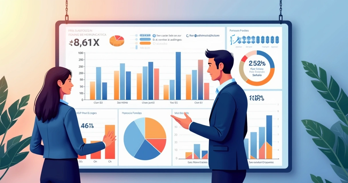 Gráficos e métricas de vendas B2B em monitor digital