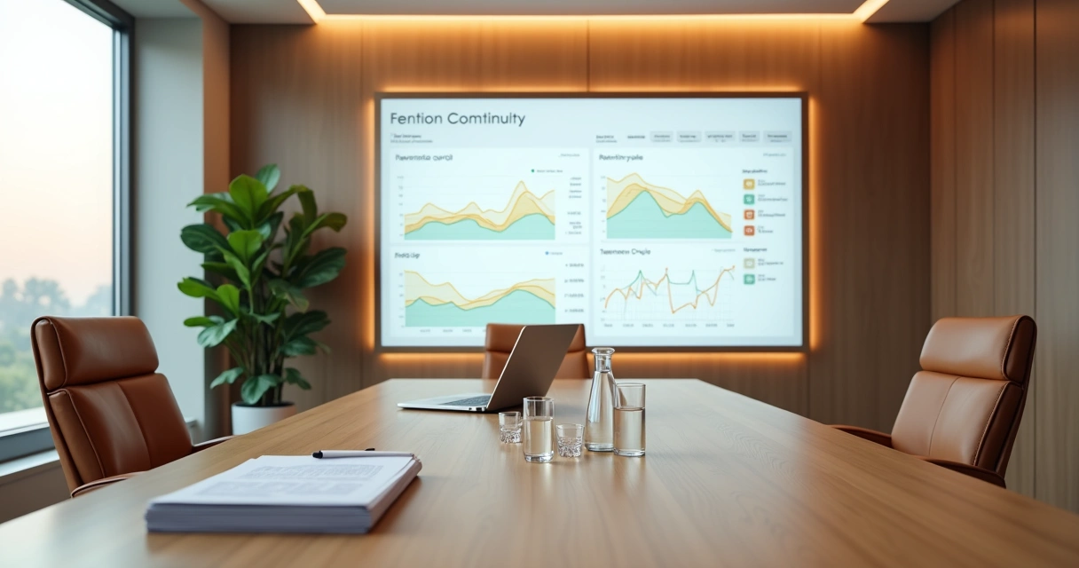 Sala de comando com painel digital mostrando métricas de retenção em clínica de fertilidade 
