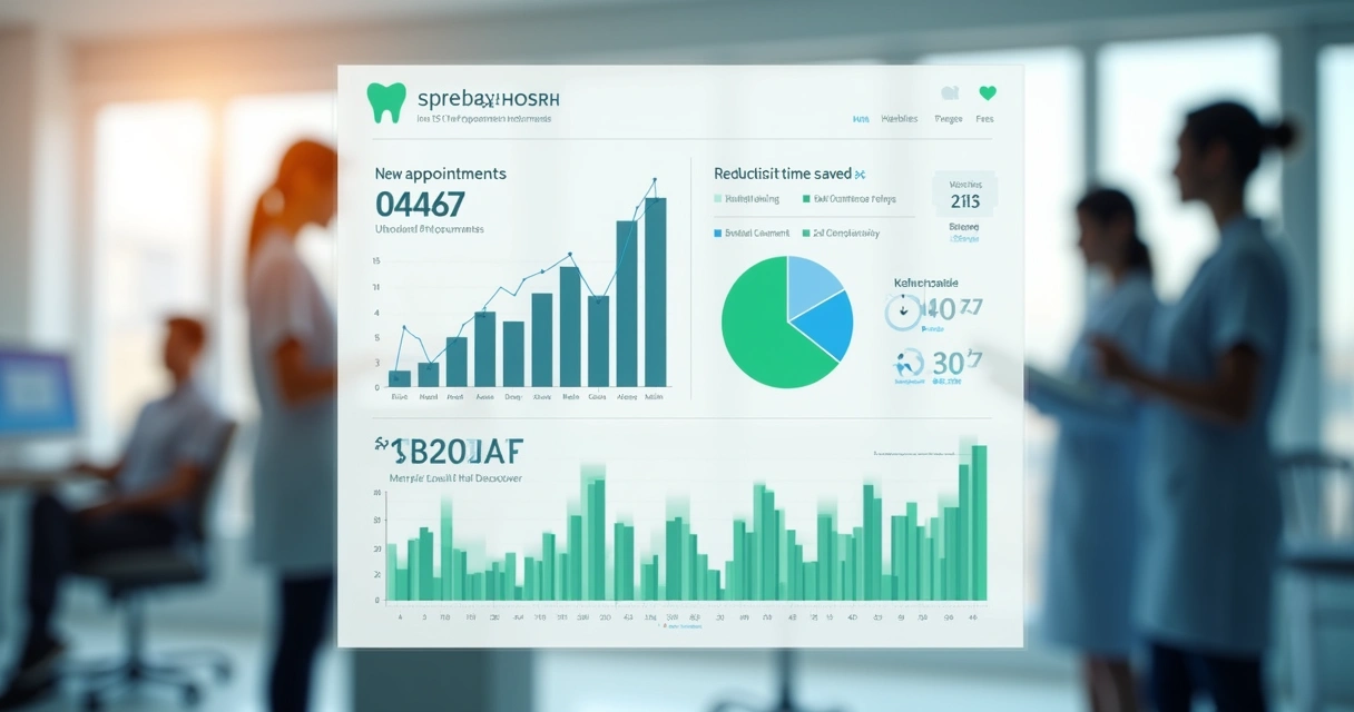 Painel de indicadores mostrando ROI real do agendamento automático em clínica odontológica 