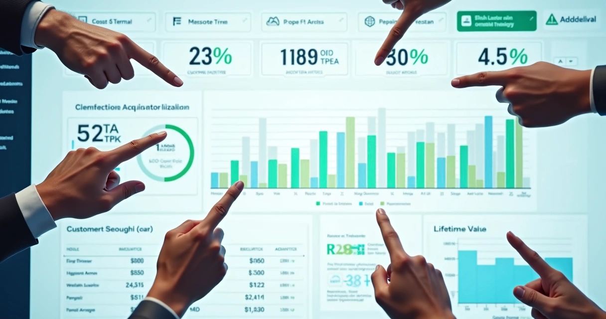 Painel digital com indicadores de ROI e gráficos de vendas de uma empresa 
