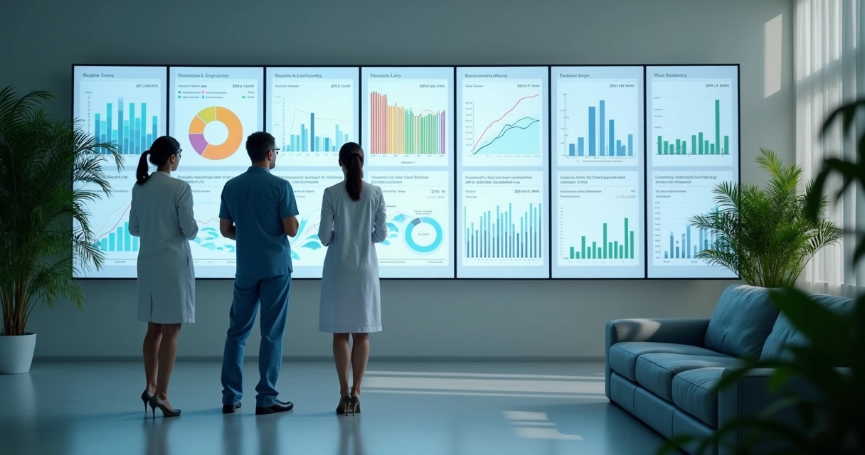 Indicadores de saúde em um painel digital de clínica 