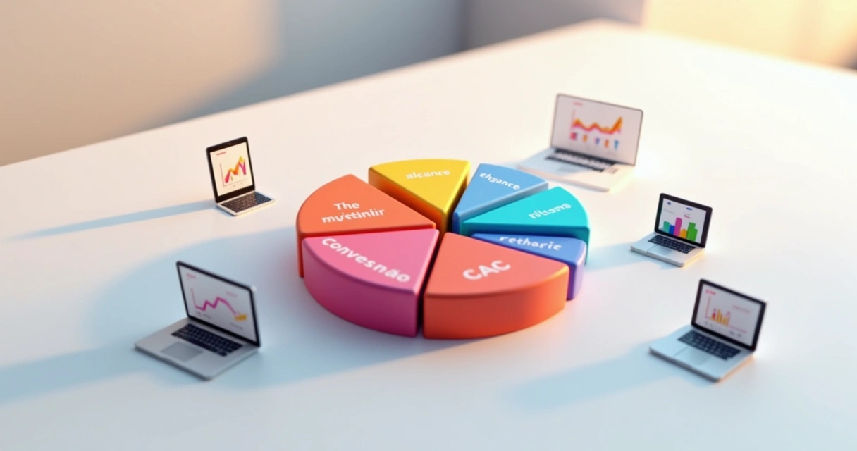 Indicadores digitais de sucesso apresentados em gráfico colorido circular 