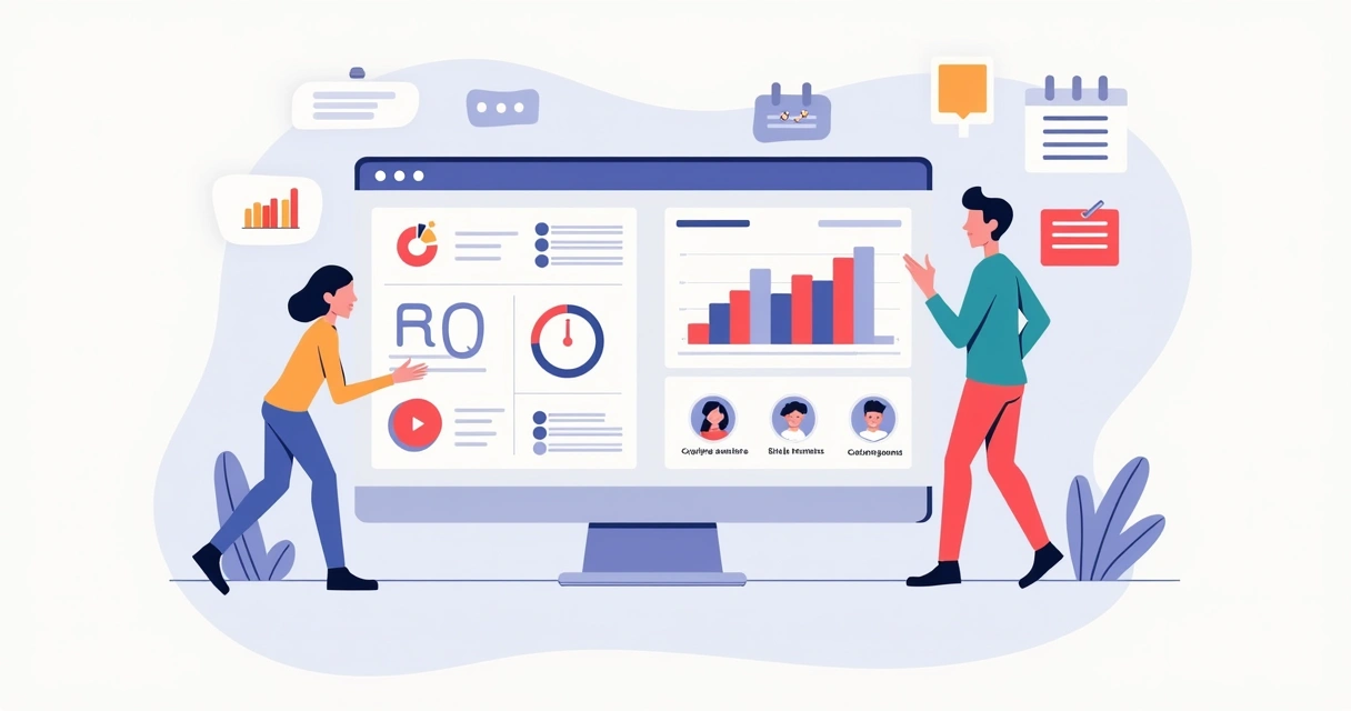 Gráfico de indicadores de sucesso em uma tela digital