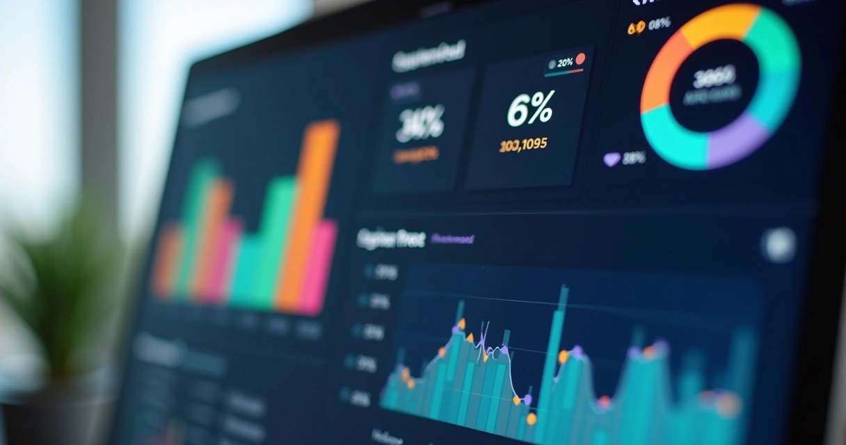Dashboard de indicadores de desempenho de T&D em plataforma EAD, com gráficos coloridos. 