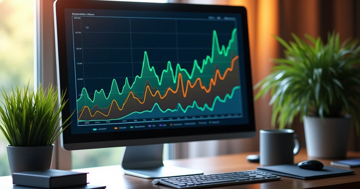 Gráfico em tela de computador mostrando evolução dos indicadores de TI 