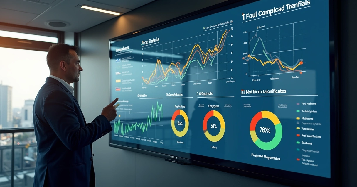 Gráfico de desempenho e rotas de vans em painel digital
