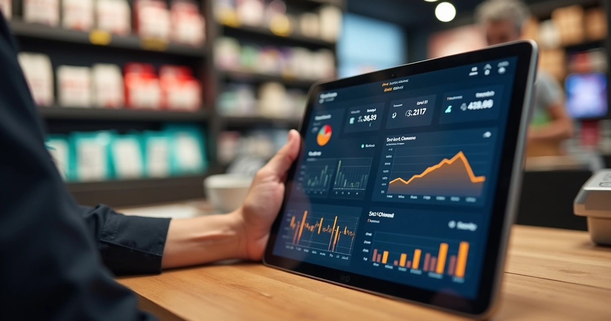 Gráfico de indicadores de vendas e estoque em dispositivo moderno 