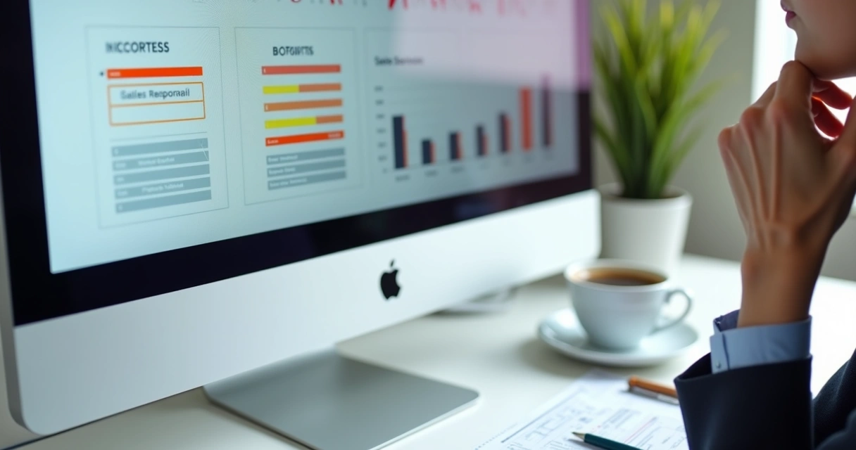 Indicadores de vendas em alerta em tela de computador 