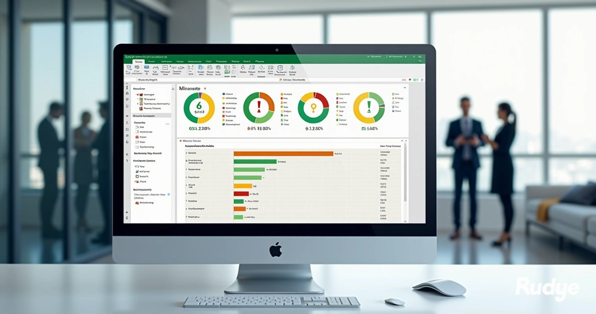 Painel colorido de indicadores de projeto em tela de computador 