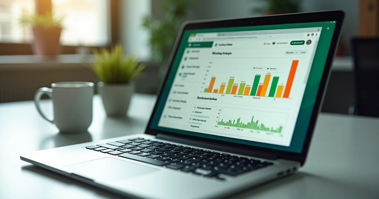 Gráfico com indicadores de vendas integrados ao WhatsApp sobre tela de computador. 